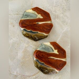 80’s Abstract Enamel Clip on Metal Earrings